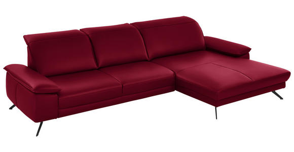 ECKSOFA Rivello in Echtleder Rot  328/193 cm  - Rot/Schwarz, Design, Leder/Metall (328/193cm) - Dieter Knoll