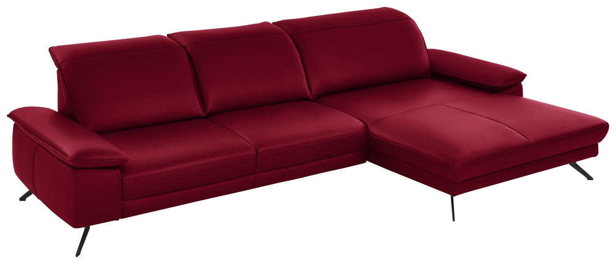 ECKSOFA in Echtleder Rot  328/193 cm  - Rot/Schwarz, Design, Leder/Metall (328/193cm) - Dieter Knoll