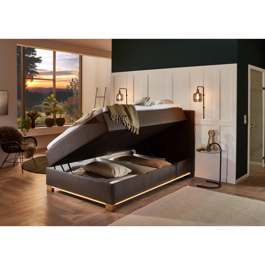 Thumbnail - Xora Boxspringbett, Anthrazit, Textil, Holzwerkstoff, Esche, massiv, H3, Höhe ca. 25 cm, 140x200 cm, Reach, Bettkasten, ...