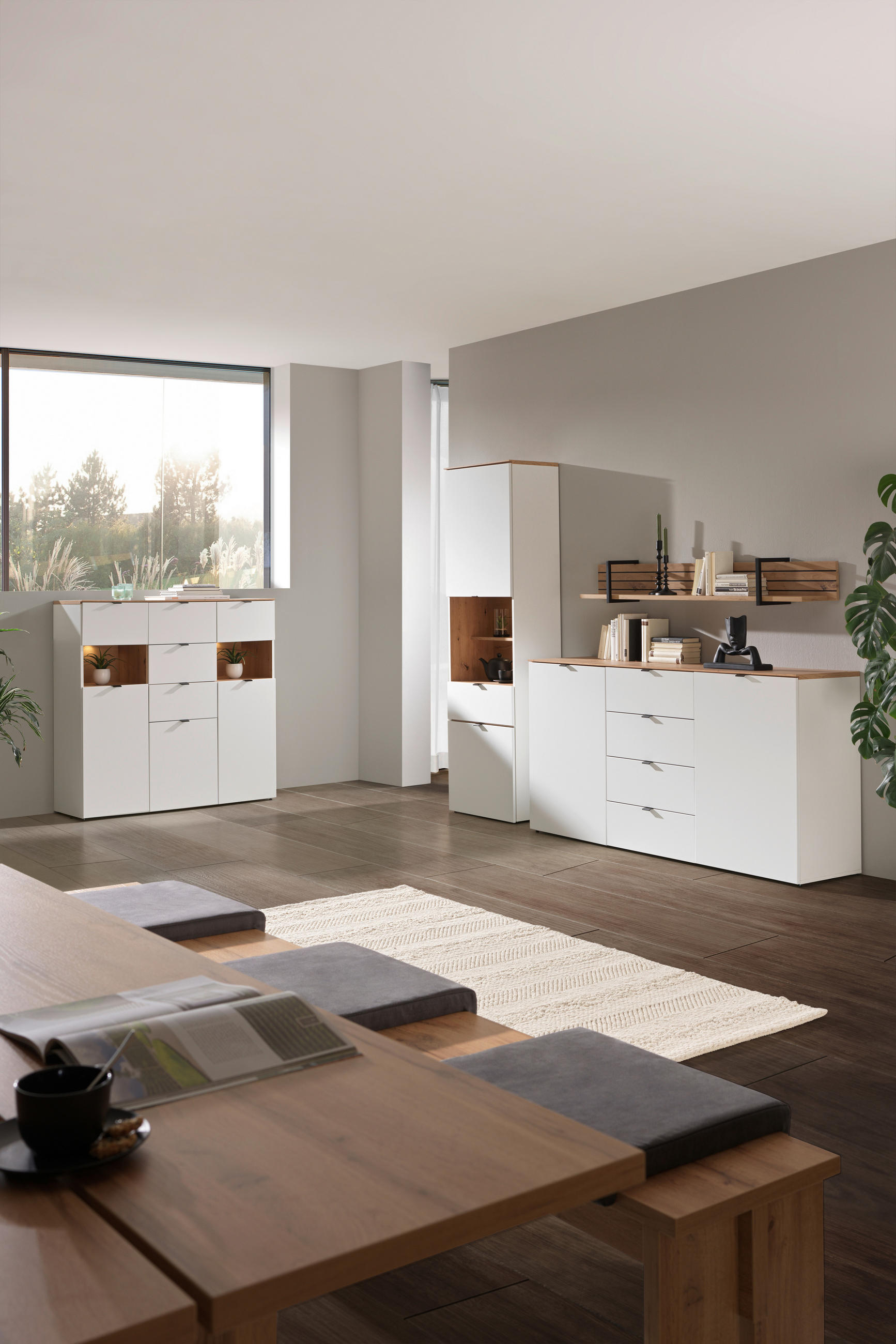 Thumbnail - Hom`in Sideboard, Weiß, Eiche Artisan, Metall, 4 Fächer, 4 Schublade(n) Schubladen, 180x91x44 cm, Beimöbel erhältlich, W...