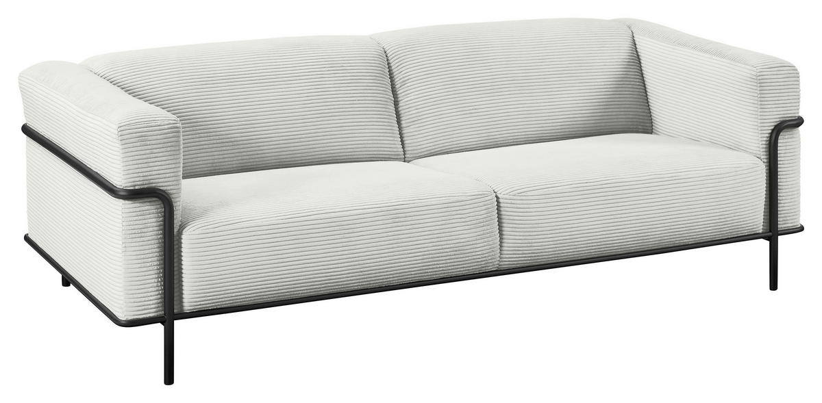 2,5-SITZER in Cord Hellgrau  - Hellgrau/Schwarz, Design, Textil/Metall (216/67/96cm) - Johann Jakob