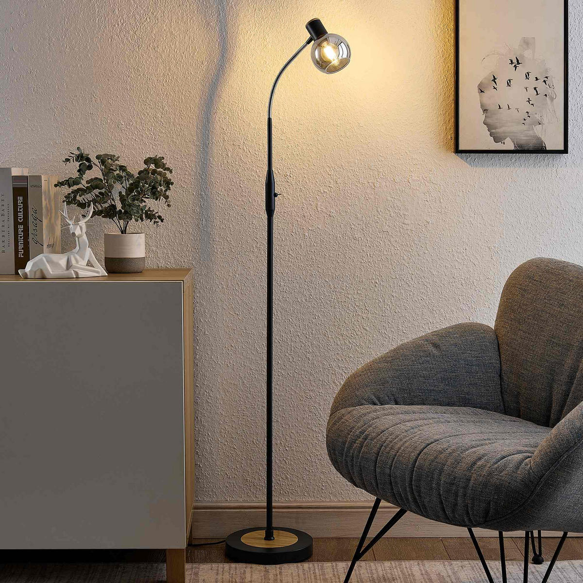 STEHLEUCHTE Merope 23/146 cm   - Eschefarben/Schwarz, Basics, Glas/Metall (23/146cm) - Novel