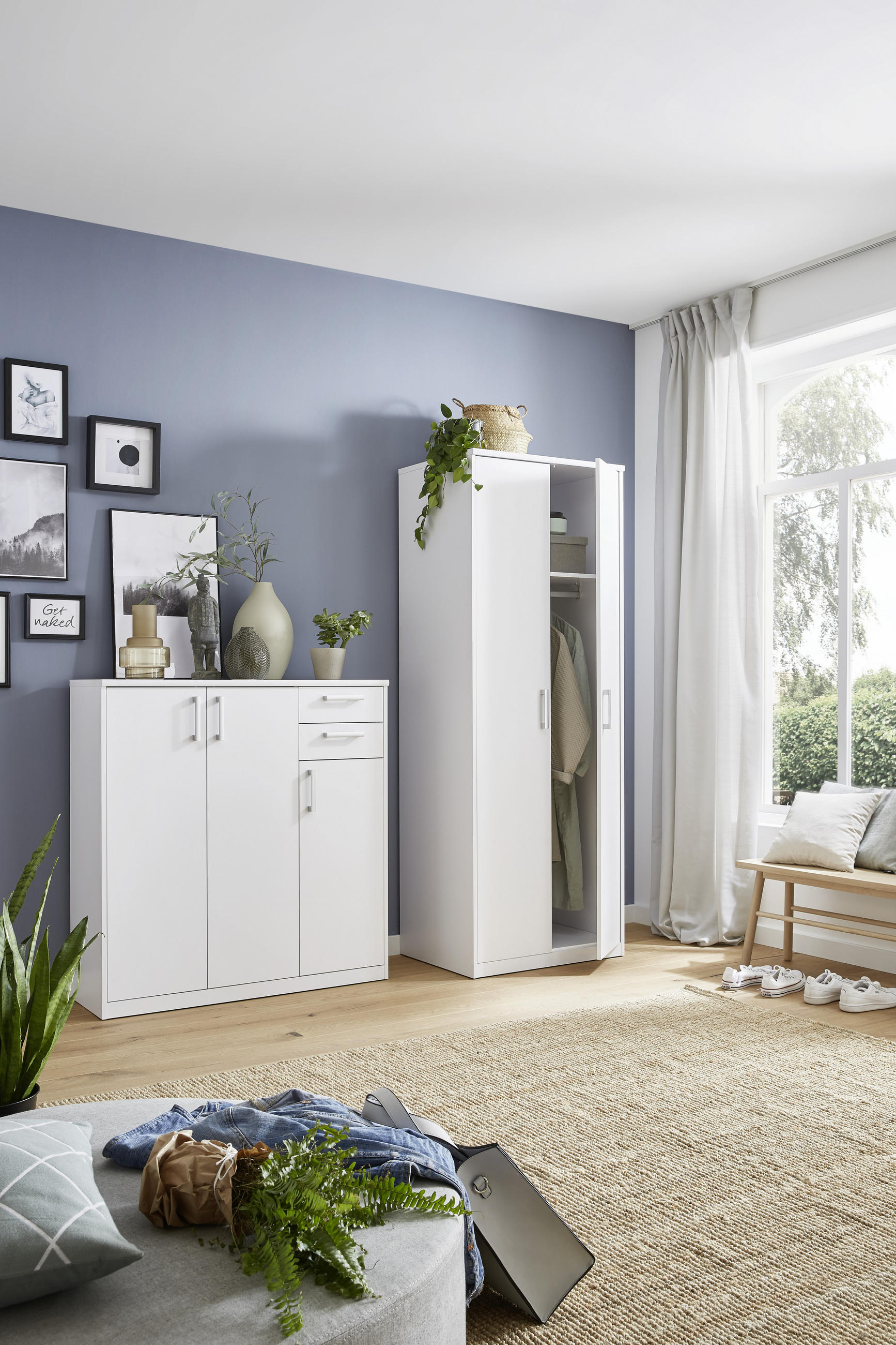 KOMMODE Weiß - Silberfarben/Schwarz, Basics, Holzwerkstoff/Kunststoff (106/84/36cm) - Xora