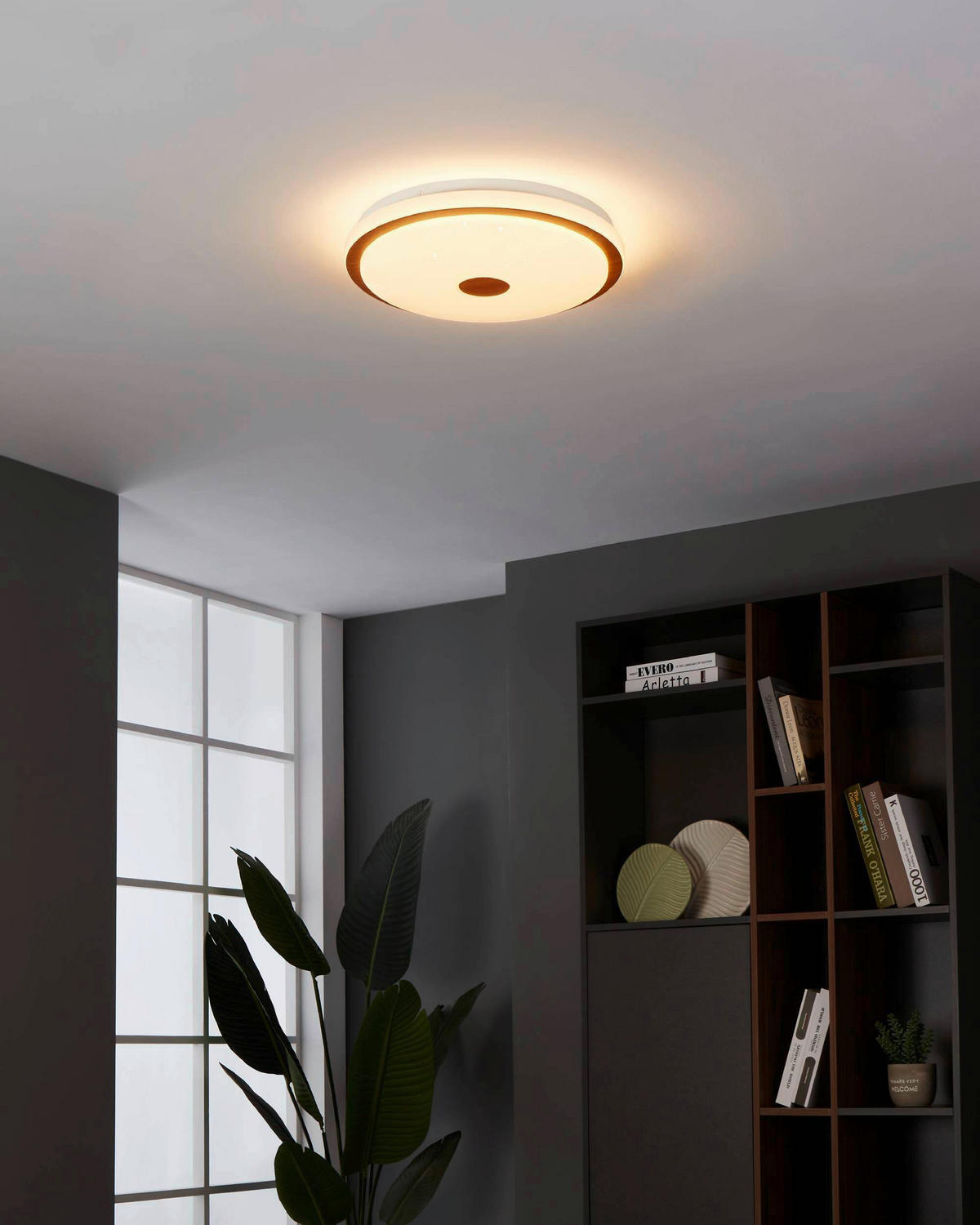 LED-DECKENLEUCHTE 48/8 cm   - Braun/Weiß, Basics, Holz/Kunststoff (48/8cm) - Eglo