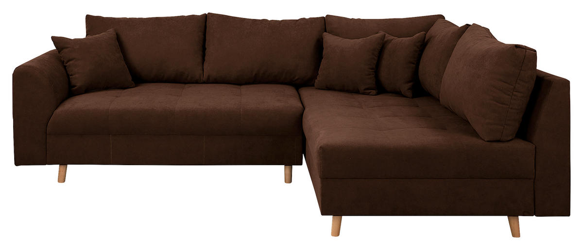 ECKSOFA inkl. Hocker Ariella in Mikrofaser Dunkelbraun  161/231 cm  - Dunkelbraun/Naturfarben, Design, Holz/Textil (161/231cm) - Livetastic