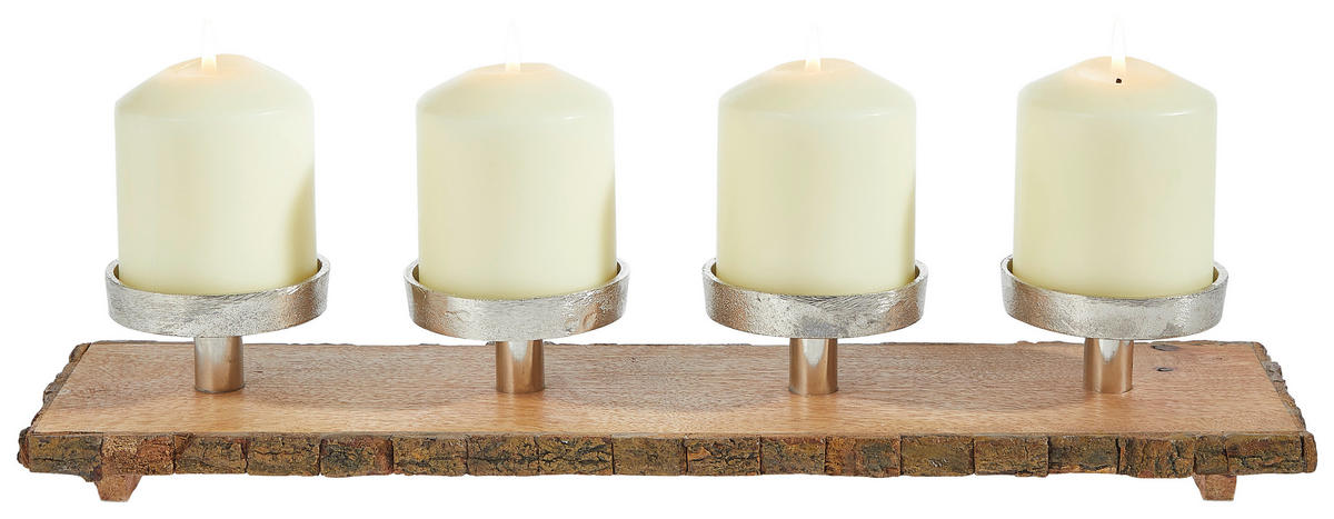 KERZENHALTER - Silberfarben/Naturfarben, Basics, Holz/Metall (48/12/8cm) - X-Mas