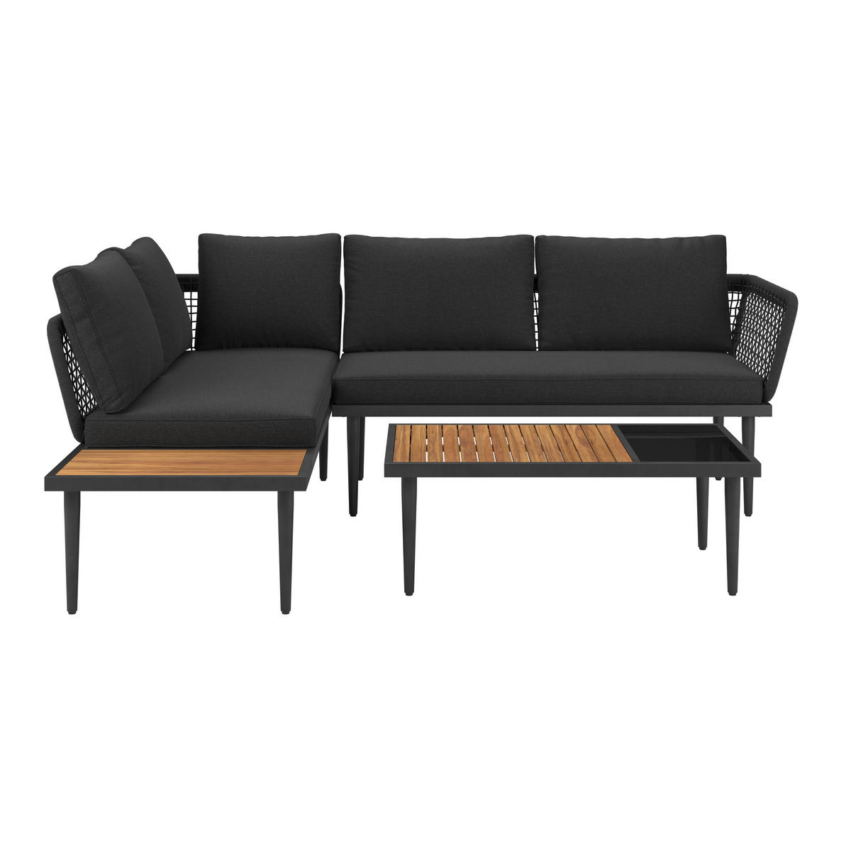 LOUNGEGARNITUR  185/146,5 cm  Akazie vollmassiv Carbonstahl  - Schwarz/Akaziefarben, MODERN, Glas/Holz (185/146,5cm) - Beldano