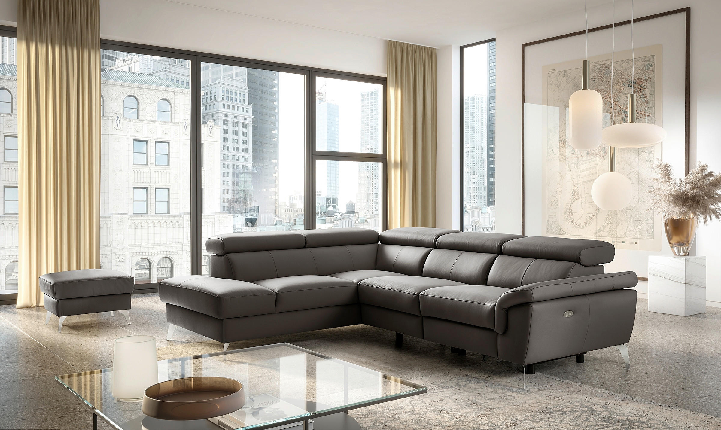 ECKSOFA Lederlook Echtleder Dunkelbraun  - Chromfarben/Dunkelbraun, Design, Leder/Textil (210/265cm) - Livetastic