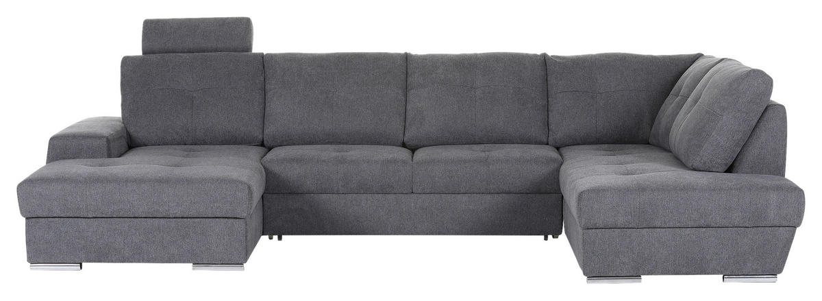 WOHNLANDSCHAFT in Flachgewebe Dunkelgrau  - Chromfarben/Dunkelgrau, Konventionell, Kunststoff/Textil (180/338/217cm) - Hom`in