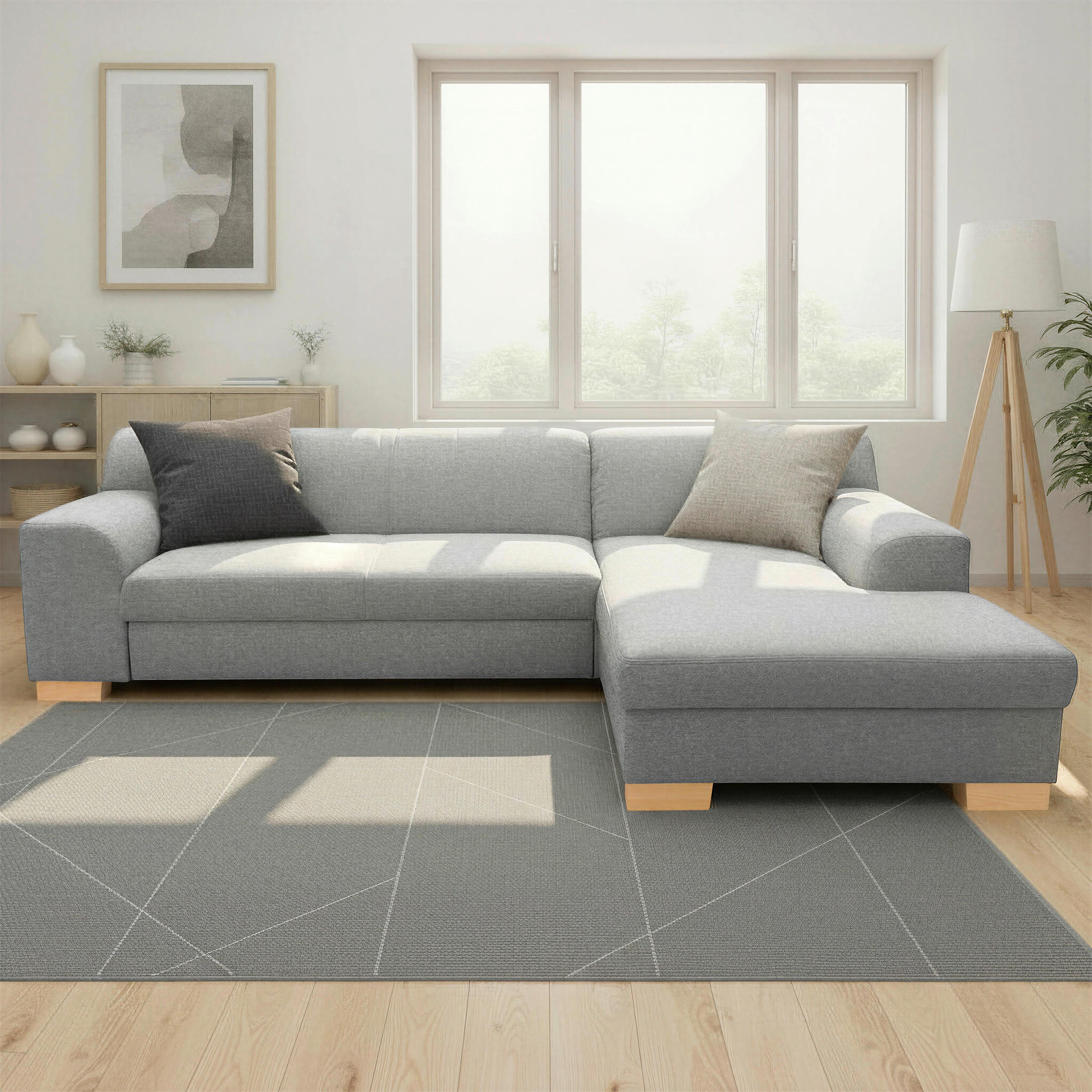 ECKSCHLAFSOFA  TINOS Silberfarben Webstoff  - Beige/Silberfarben, Basics, Textil (273/157cm) - MID.YOU