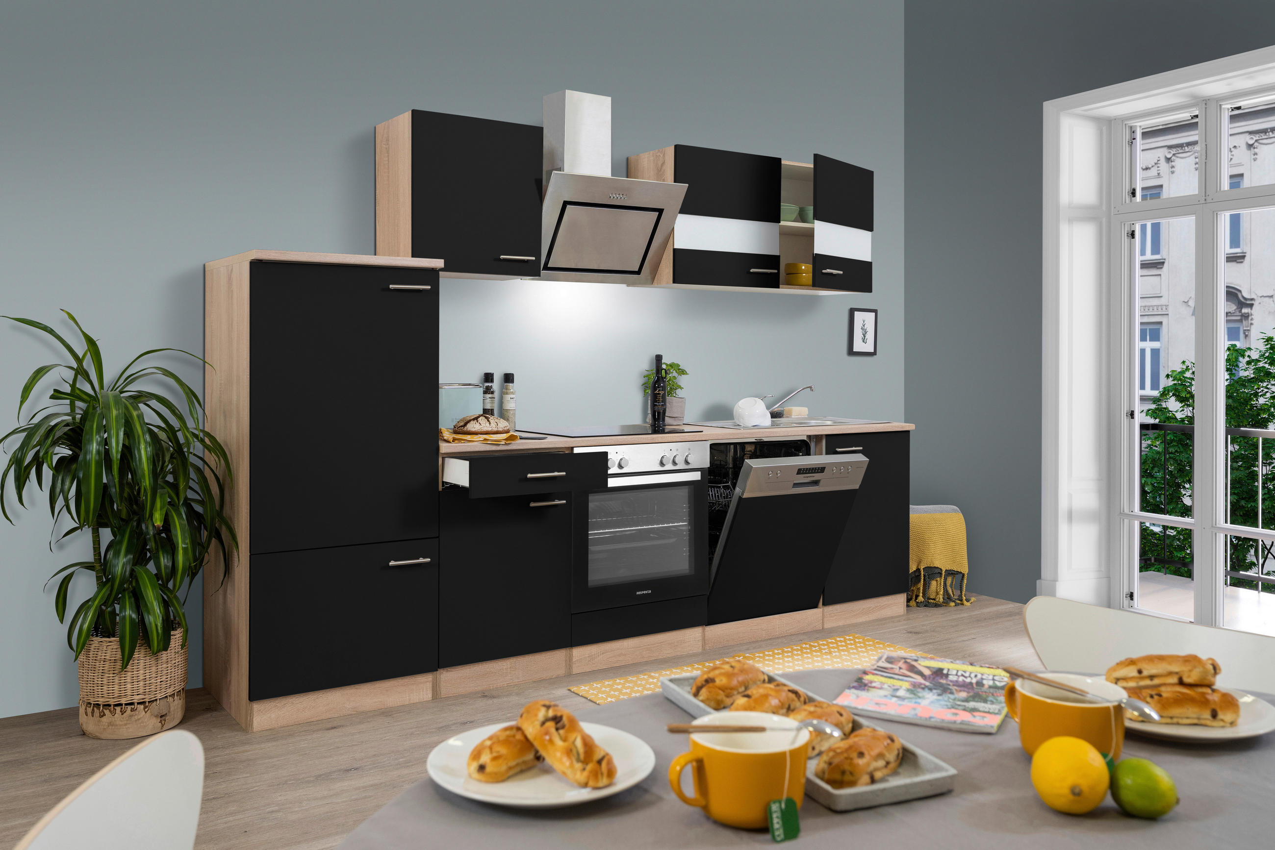 MODULKÖK 280 cm   i svart  - aluminiumfärg/svart, Basics, metall/trämaterial (280cm) - Respekta