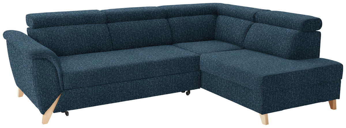 ECKSOFA  in Struktur Blau  265/200 cm  - Blau/Naturfarben, KONVENTIONELL, Holz/Textil (265/200cm) - Stylife