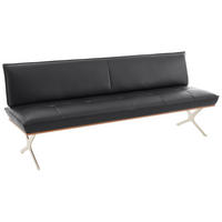 SITZBANK in Holz, Metall, Leder Schwarz, Edelstahlfarben  - Edelstahlfarben/Schwarz, Design, Leder/Holz (214/88/66cm) - Koinor