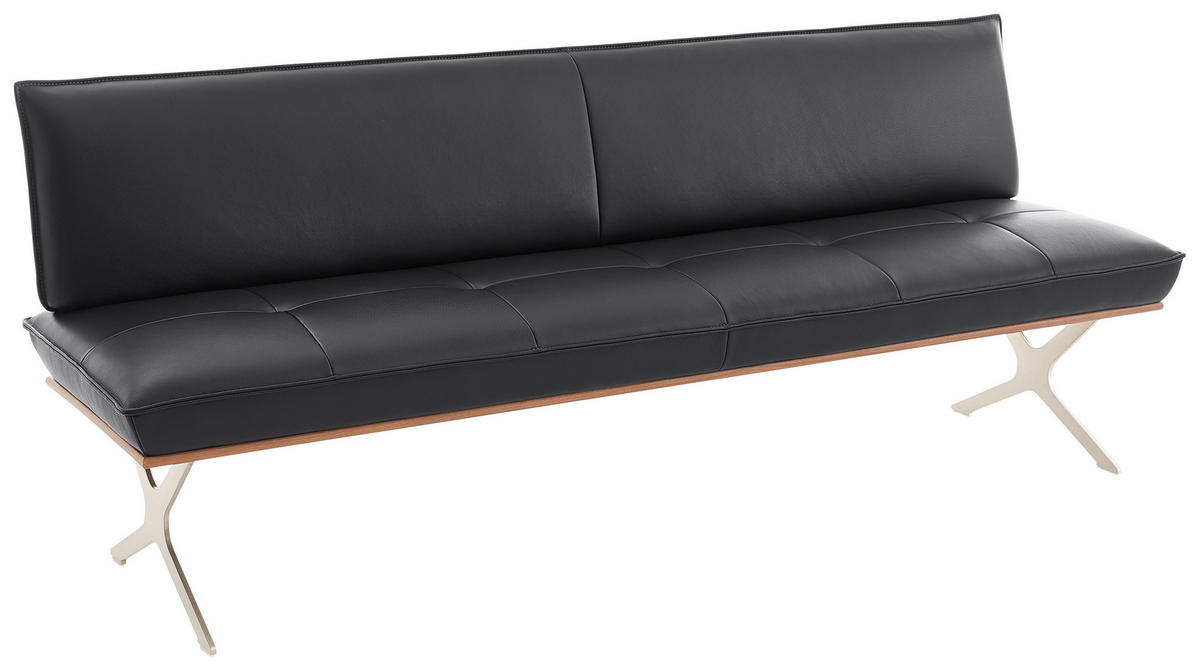 SITZBANK in Holz, Metall, Leder Schwarz, Edelstahlfarben  - Edelstahlfarben/Schwarz, Design, Leder/Holz (214/88/66cm) - Koinor