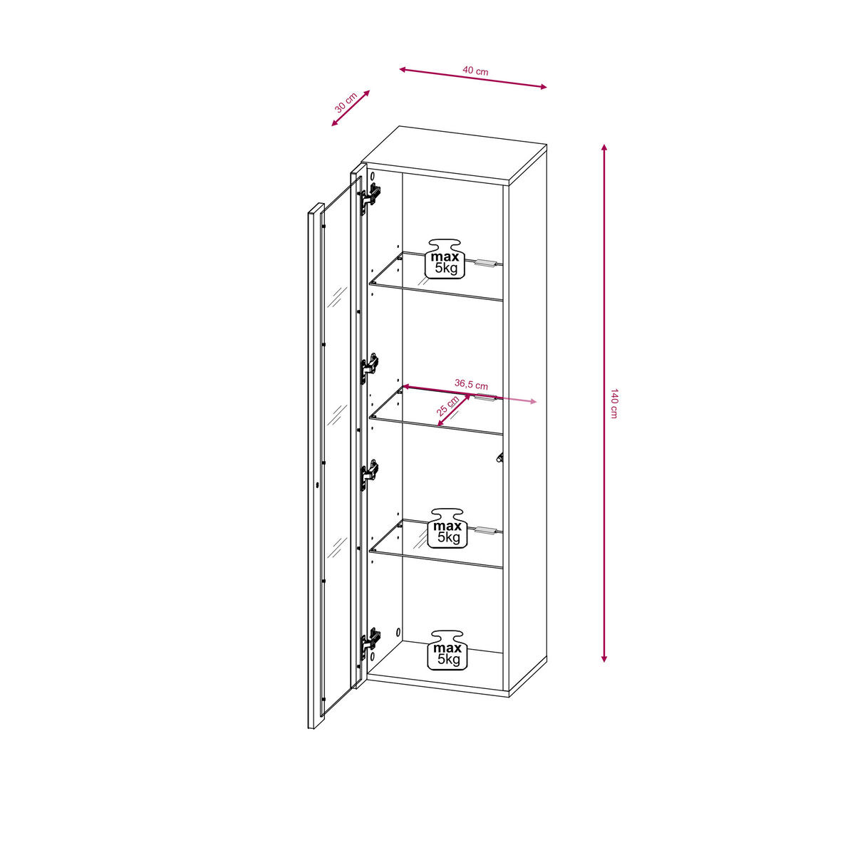 HÄNGEVITRINE in Schwarz, Schwarz Hochglanz  - Schwarz Hochglanz/Schwarz, Design, Glas/Holzwerkstoff (40/140/30cm) - Livetastic