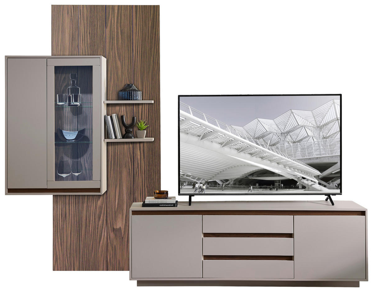 WOHNWAND  in Nussbaumfarben, Kaschmir  290/232/45 cm  - Kaschmir/Nussbaumfarben, Design, Glas/Holzwerkstoff (290/232/45cm) - Stylife