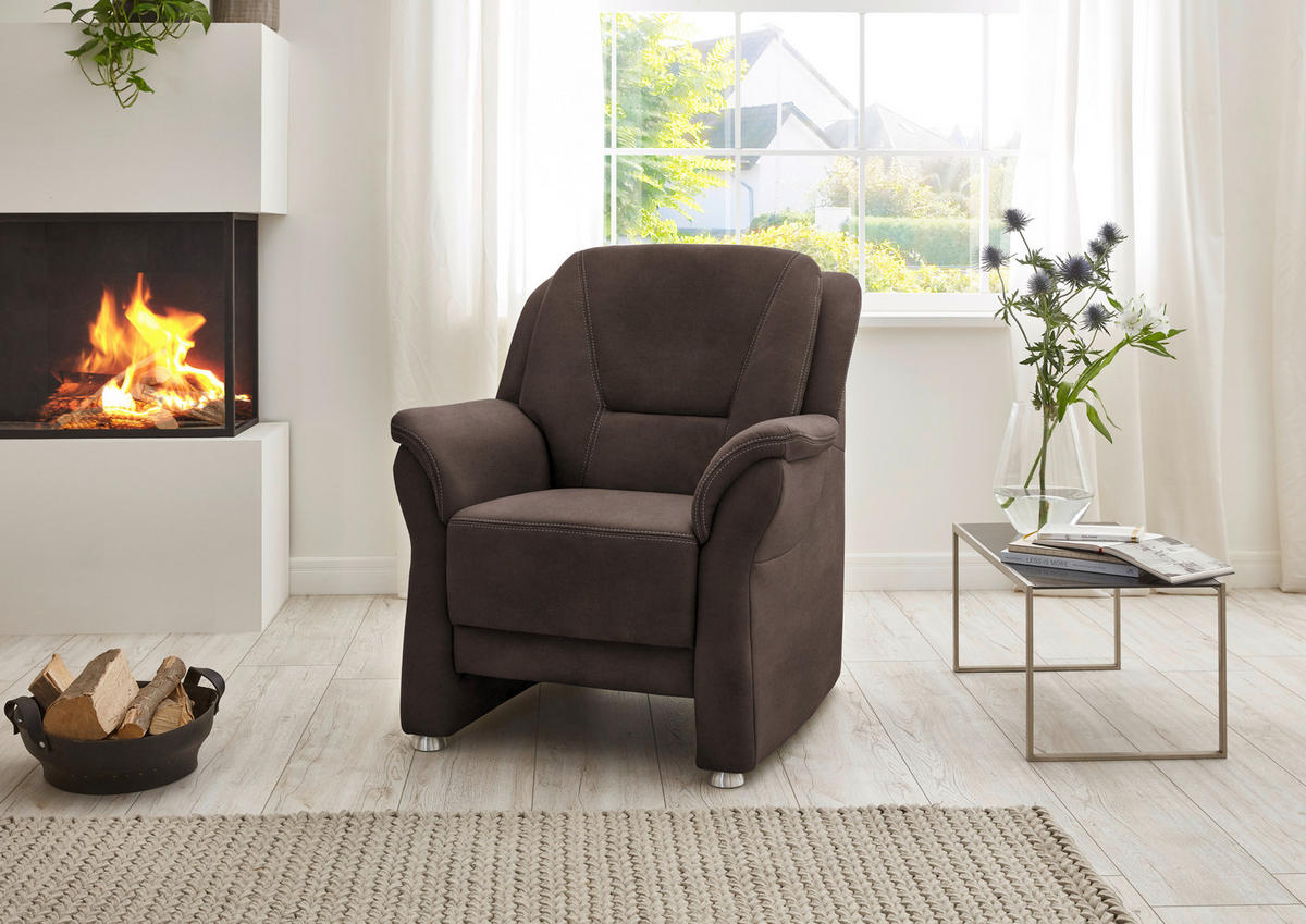 SESSEL in Mikrofaser Graubraun  - Graubraun/Beige, Konventionell, Textil/Metall (90/100/89cm) - Beldomo Comfort