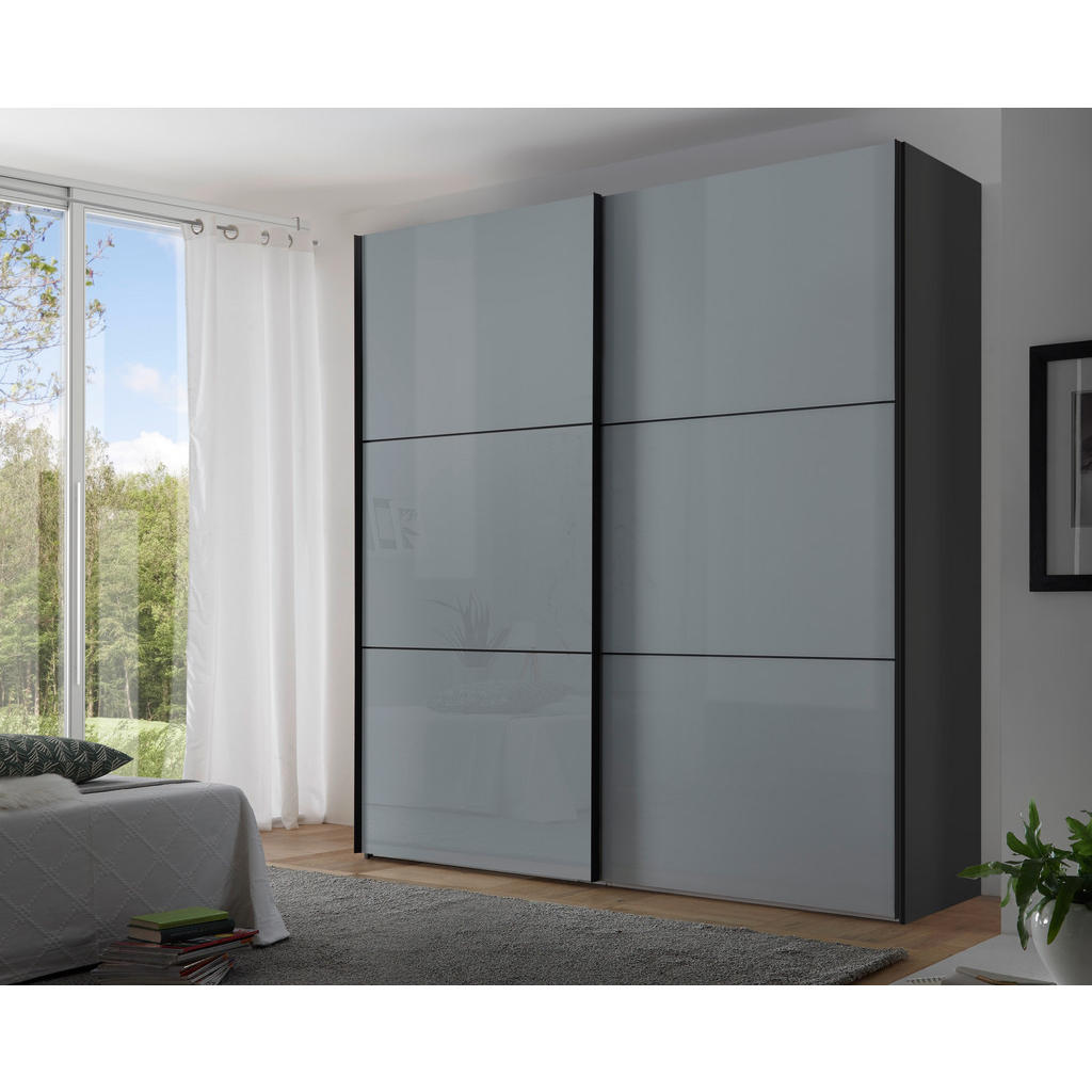 Schwebetürenschrank Glasfront 200cm Includo, Hellgrau