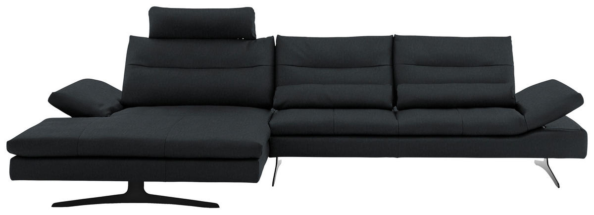 ECKSOFA in Echtleder Schwarz  158/342 cm  - Schwarz, MODERN, Leder/Metall (158/342cm) - Chilliano