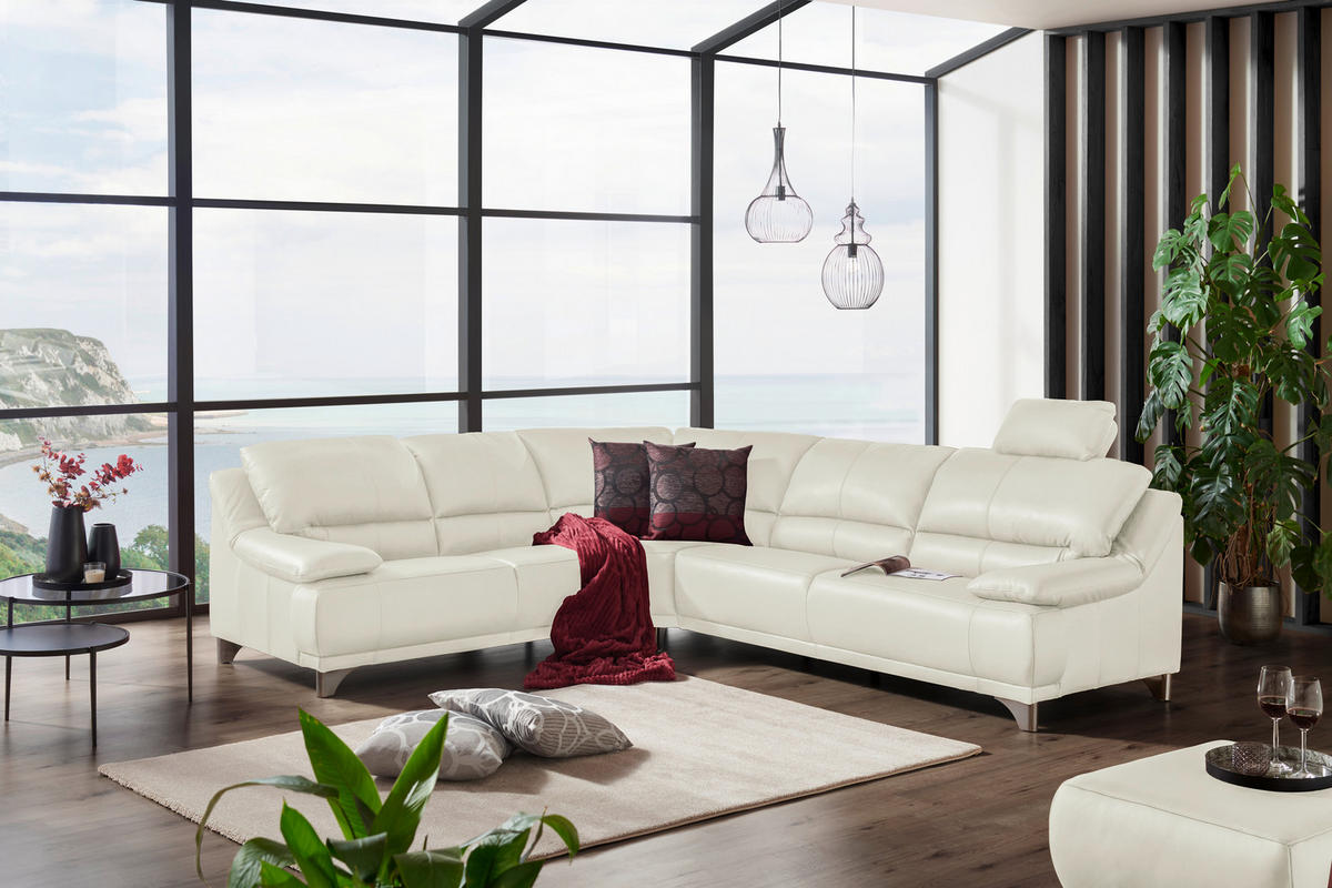ROHOVÁ SEDACIA SÚPRAVA, koža, biela - biela, Design, kov/koža (253/290cm) - Xora