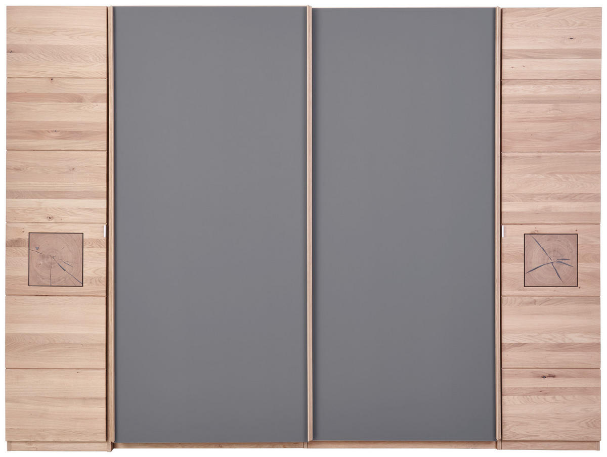 SCHWEBETÜRENSCHRANK  in Taupe, Eichefarben  - Taupe/Eichefarben, Natur, Glas/Holz (286/215/74cm) - Linea Natura