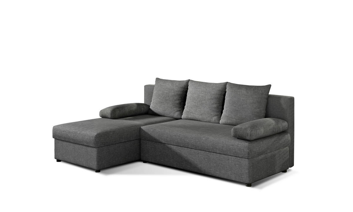 ECKSOFA  Dunkelgrau Webstoff  - Dunkelgrau/Schwarz, Design, Kunststoff/Textil (201/143cm) - MID.YOU