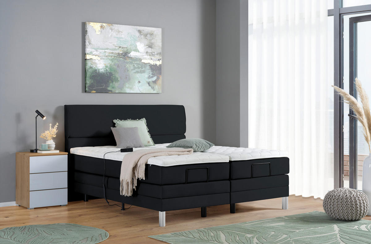 BOXSPRINGBETT 160/200 cm  in Schwarz  - Chromfarben/Schwarz, Konventionell, Kunststoff/Textil (160/200cm) - Voleo