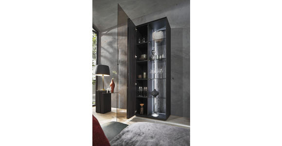VITRINE in massiv Kernbuche, Kernesche Anthrazit - Anthrazit/Schwarz, Design, Glas/Holz (72/204/44cm) - Johann Jakob