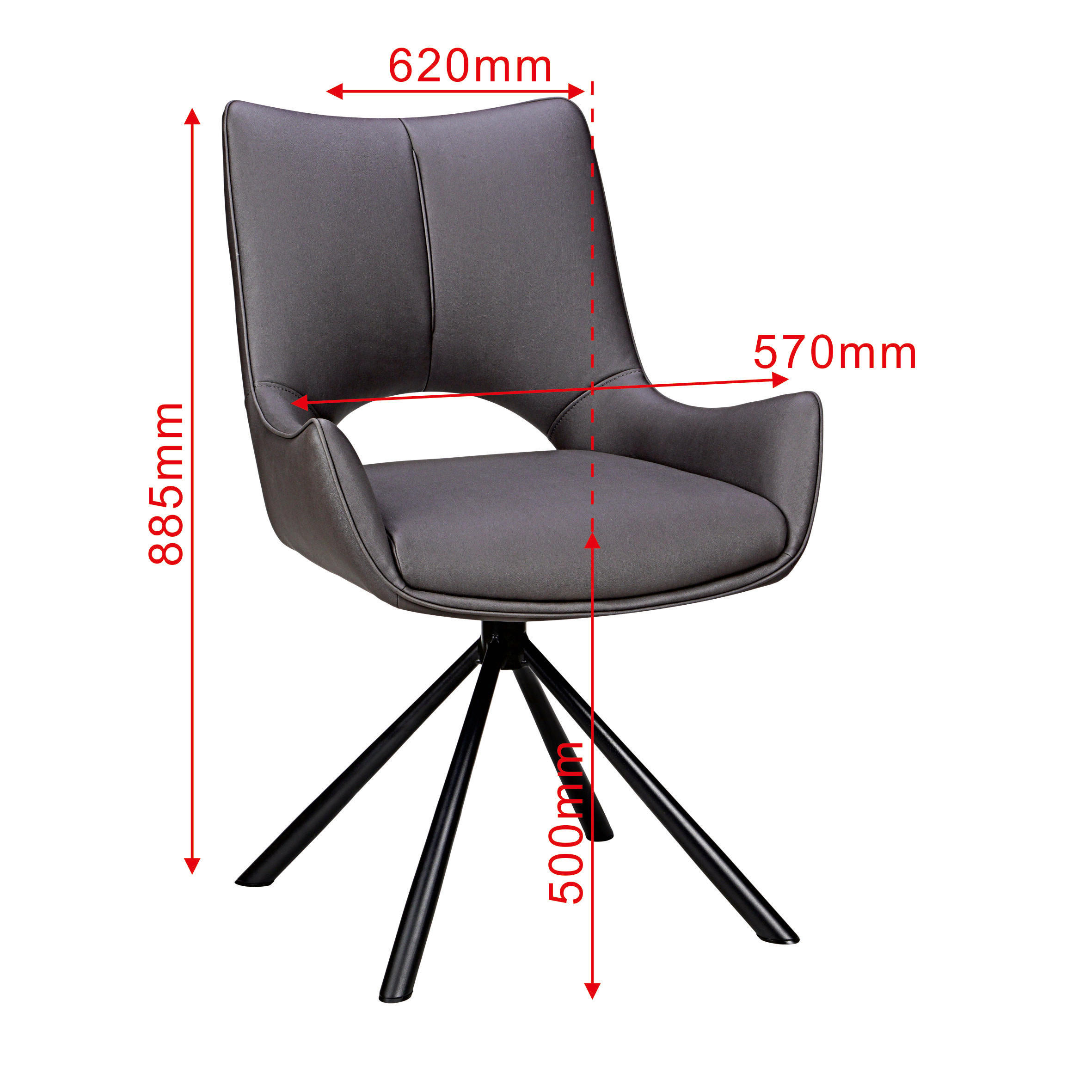 Thumbnail - Carryhome Stuhl, Schwarz, Dunkelgrau, Metall, Textil, Drehkreuz, 57x88.5x62 cm, Typenauswahl, Sitzfläche 360° drehbar, i...