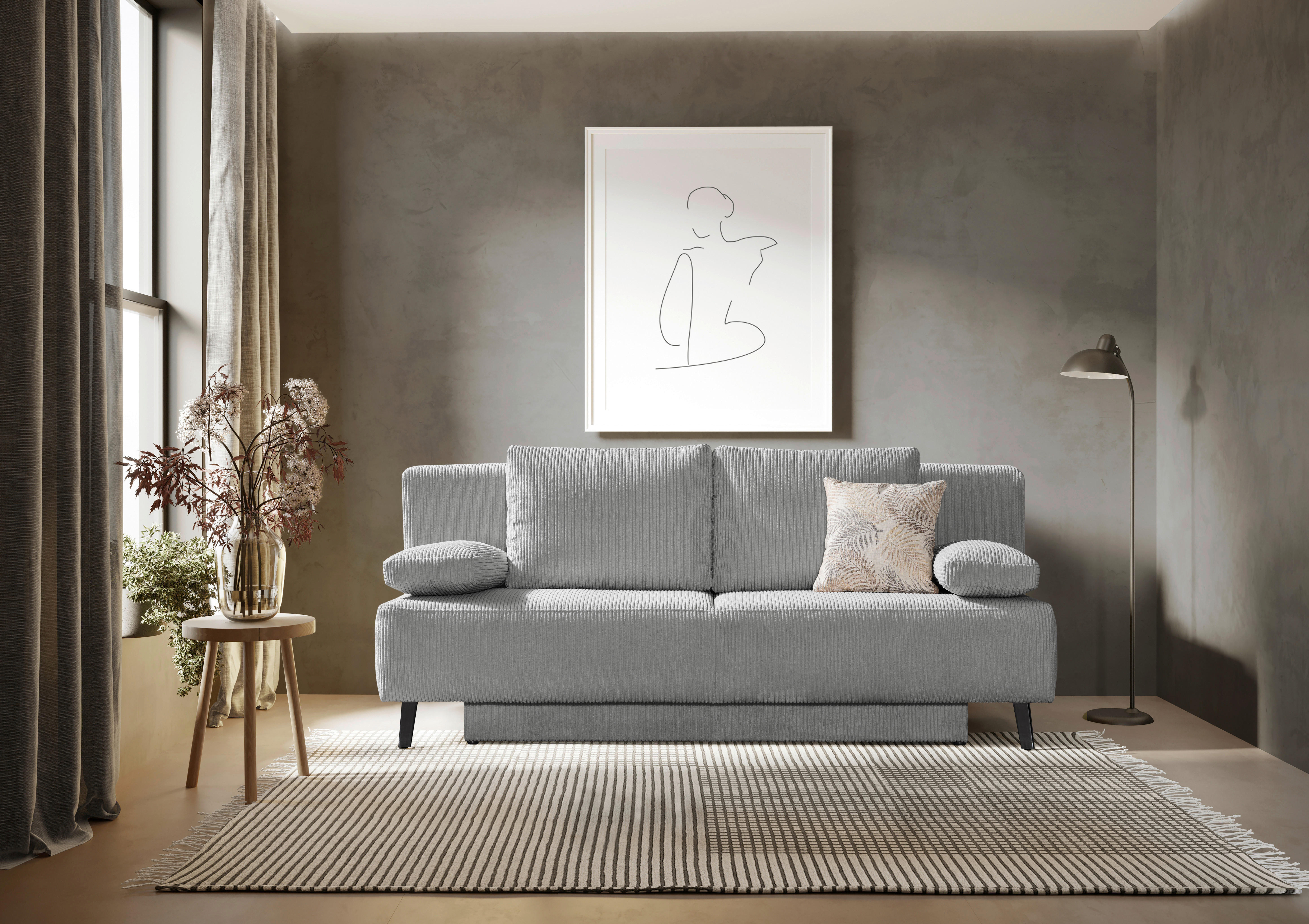 SCHLAFSOFA Cord Hellgrau  - Hellgrau/Schwarz, MODERN, Textil/Metall (193/85/88cm) - Novel