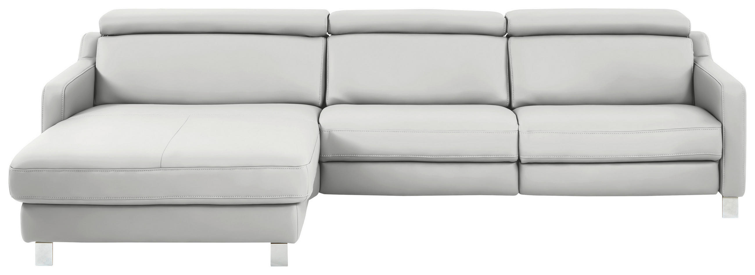 ECKSOFA in Echtleder Hellgrau  - Chromfarben/Hellgrau, Design, Leder/Metall (176/291cm) - Valdera