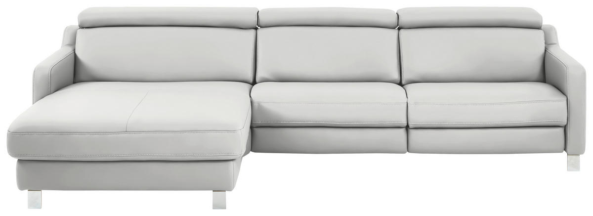 ECKSOFA in Echtleder Hellgrau  - Chromfarben/Hellgrau, Design, Leder/Metall (176/291cm) - Valdera