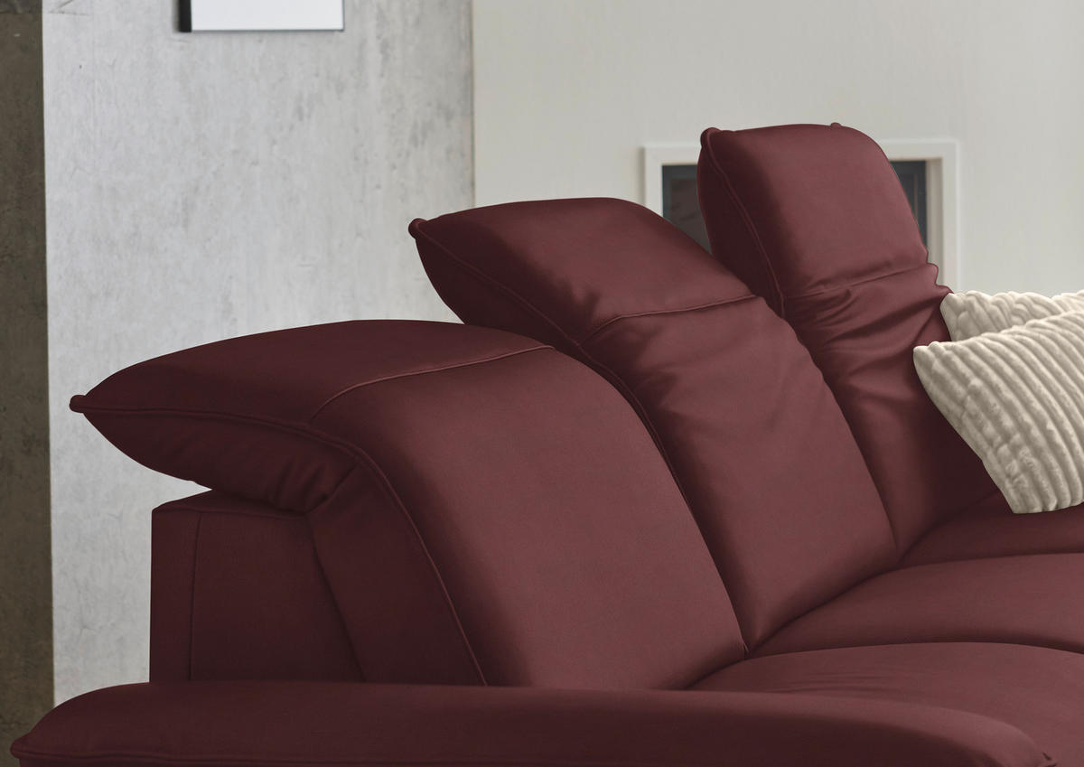 ECKSOFA  Echtleder Beere  - Beere/Schwarz, Design, Leder/Metall (307/169cm) - Beldomo Premium