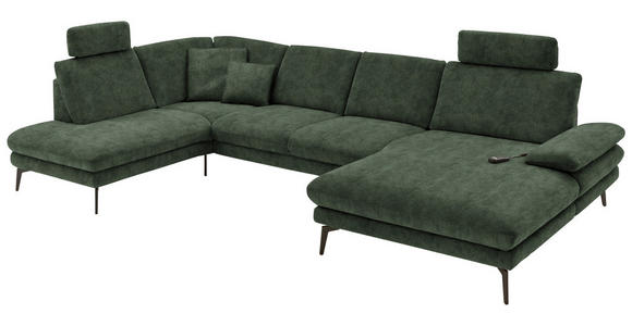 WOHNLANDSCHAFT in Velours Olivgrün - Schwarz/Olivgrün, Design, Textil/Metall (208/344/180cm) - Dieter Knoll