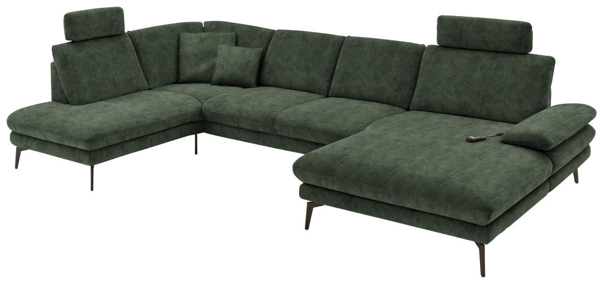 WOHNLANDSCHAFT in Velours Olivgrün  - Schwarz/Olivgrün, Design, Textil/Metall (208/344/180cm) - Dieter Knoll