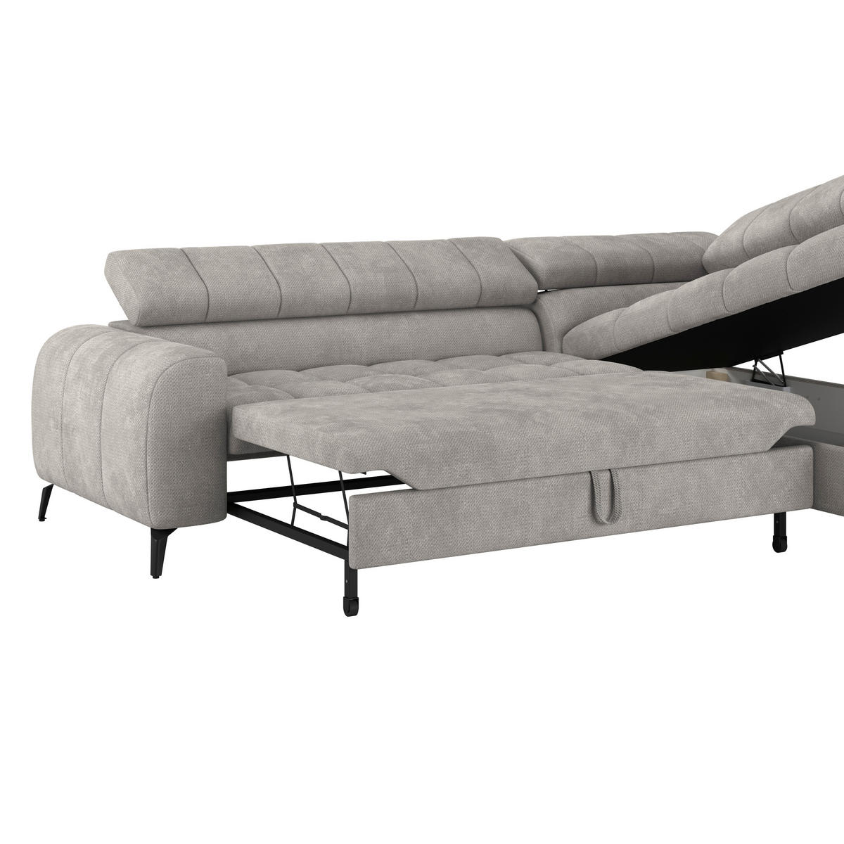 ECKSOFA VOLF Hellgrau Flachgewebe  - Hellgrau/Schwarz, Trend, Kunststoff/Textil (261/203cm) - Livetastic