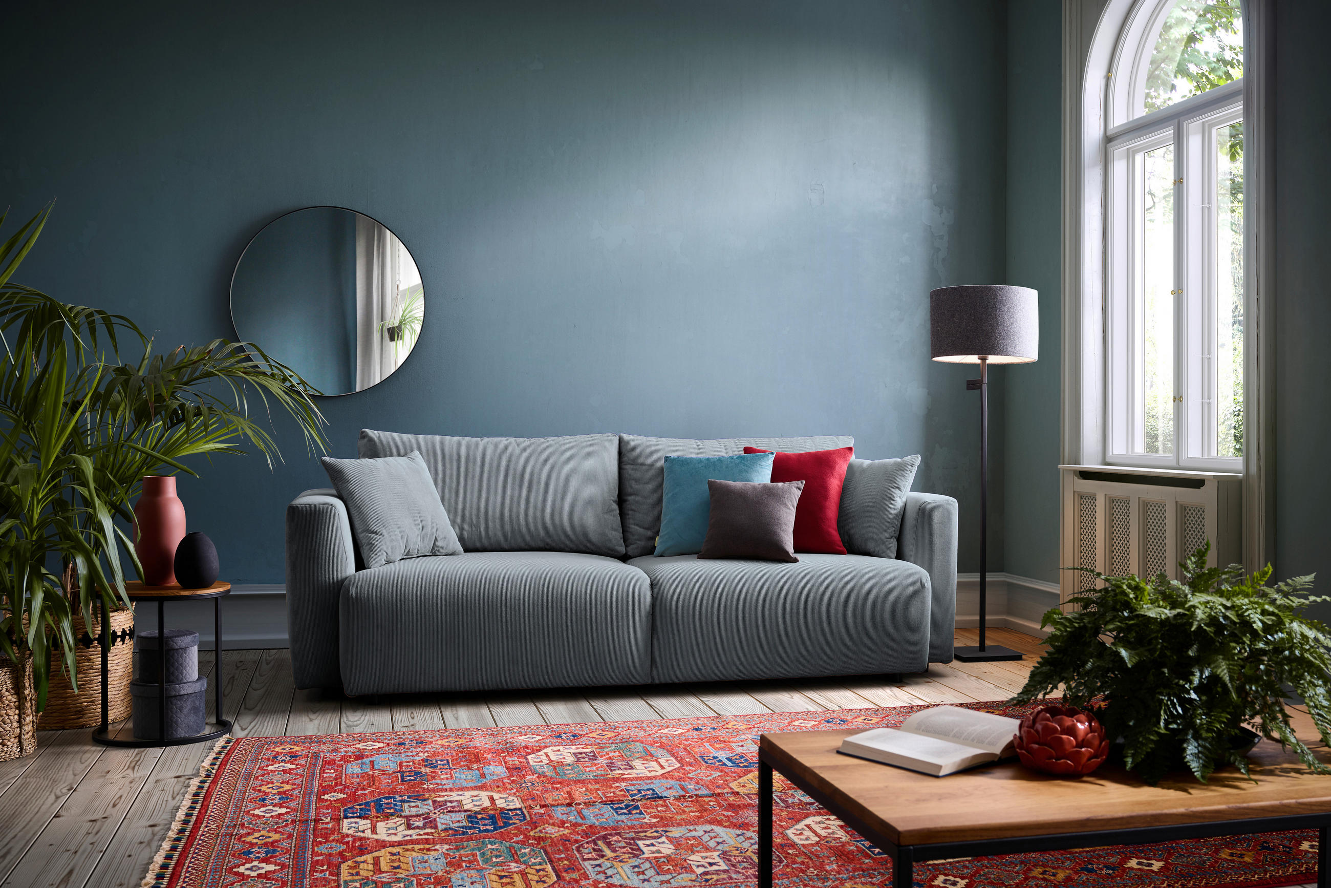 SCHLAFSOFA  mit Stoffauswahl, Schlafen auf Sitzhöhe, Rücken echt Cord Dunkelgrau  - Dunkelgrau/Schwarz, Design, Kunststoff/Textil (250/92/105cm) - Carryhome