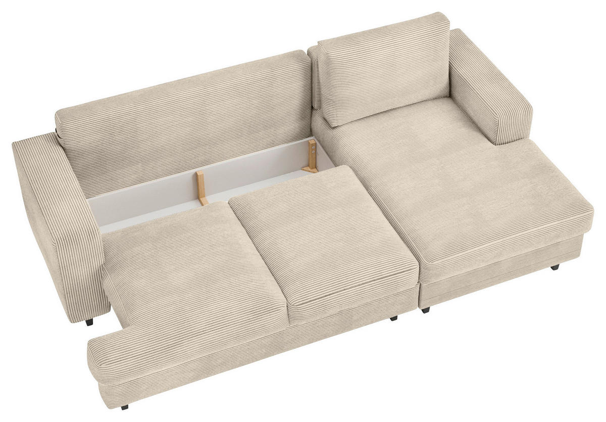 ECKSOFA Beige Cord, Velours  - Beige/Schwarz, Design, Holz/Textil (247/140cm) - MID.YOU