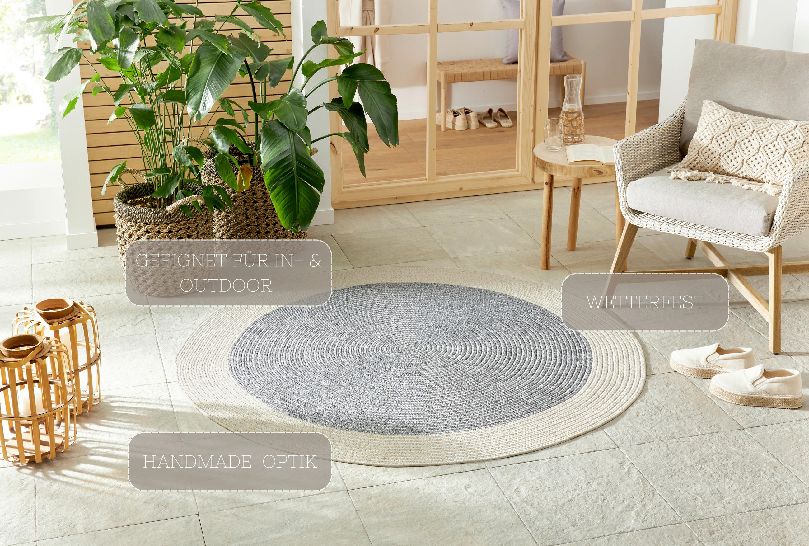 OUTDOORTEPPICH 150 cm Braided Creme, Grau  - Creme/Grau, Design, Kunststoff (150cm)