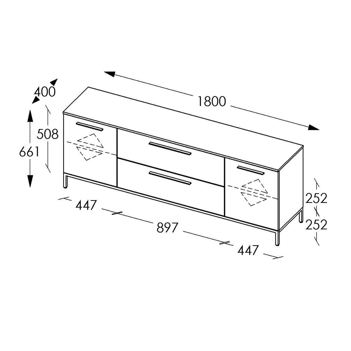 LOWBOARD Soul  in 180/66/40 cm  - Dunkelgrau/Schwarz, MODERN, Holzwerkstoff/Metall (180/66/40cm)