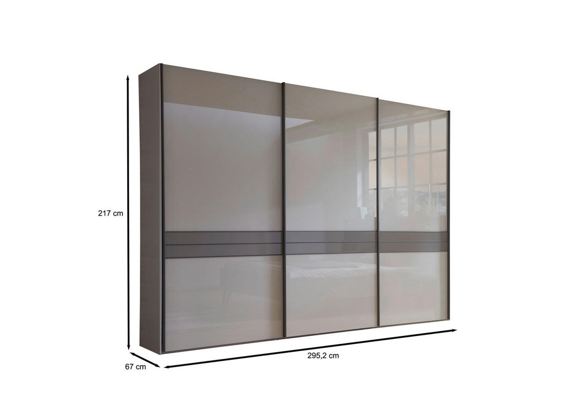  SCHWEBETÜRENSCHRANK 300/217/67 cm 3-türig  - Schieferfarben/Braun, Design, Glas/Holzwerkstoff (300/217/67cm) - Dieter Knoll
