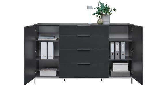SIDEBOARD in 180/101/42 cm - Anthrazit/Alufarben, Design, Glas/Holzwerkstoff (180/101/42cm) - Voleo