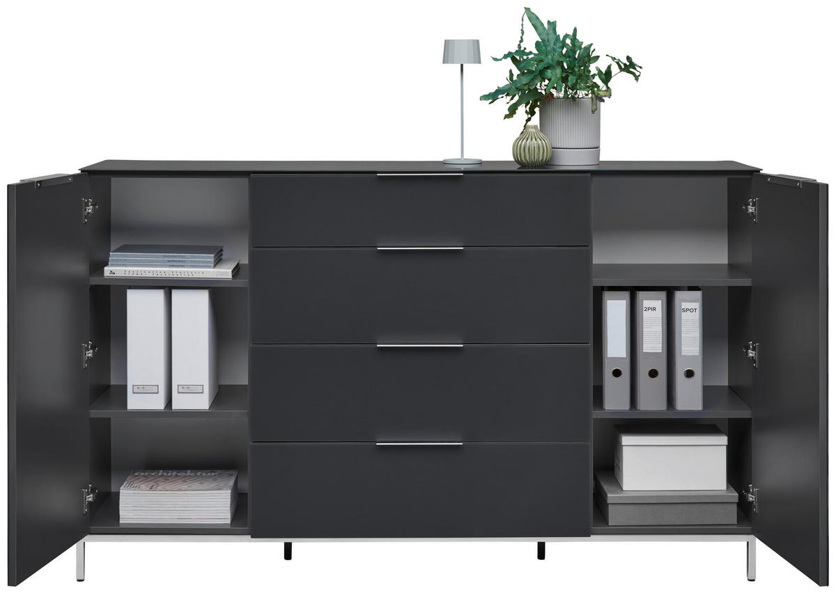 SIDEBOARD  in 180/101/42 cm  - Anthrazit/Alufarben, Design, Glas/Holzwerkstoff (180/101/42cm) - Voleo