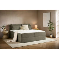 BOXBETT 180/200 cm,  in Waldgrün, Kissen, Bettkasten, Topper, H3 + H3 = fest  - Waldgrün/Schwarz, Design, Kunststoff/Textil (180/200cm) - Chameo