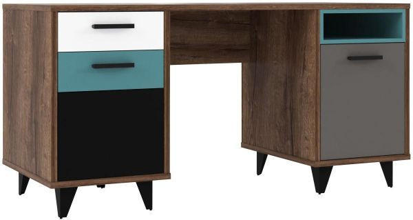 SCHREIBTISCH 150/60/74 cm  in Grau, Grün, Schwarz, Weiß, Eichefarben  - Smaragdgrün/Eichefarben, Design, Holzwerkstoff/Kunststoff (150/60/74cm) - Carryhome