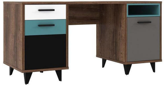 SCHREIBTISCH 150/60/74 cm in Grau, Grün, Schwarz, Weiß, Eichefarben - Smaragdgrün/Eichefarben, Design, Holzwerkstoff/Kunststoff (150/60/74cm) - Carryhome