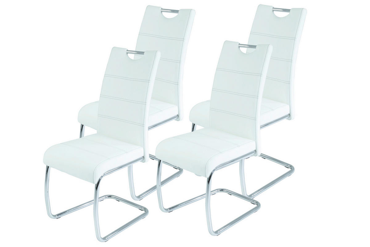 SCHWINGSTUHL-SET 4 Stück  in Stahl Lederlook  - Chromfarben/Weiß, MODERN, Textil/Metall (43/98/59cm) - MID.YOU
