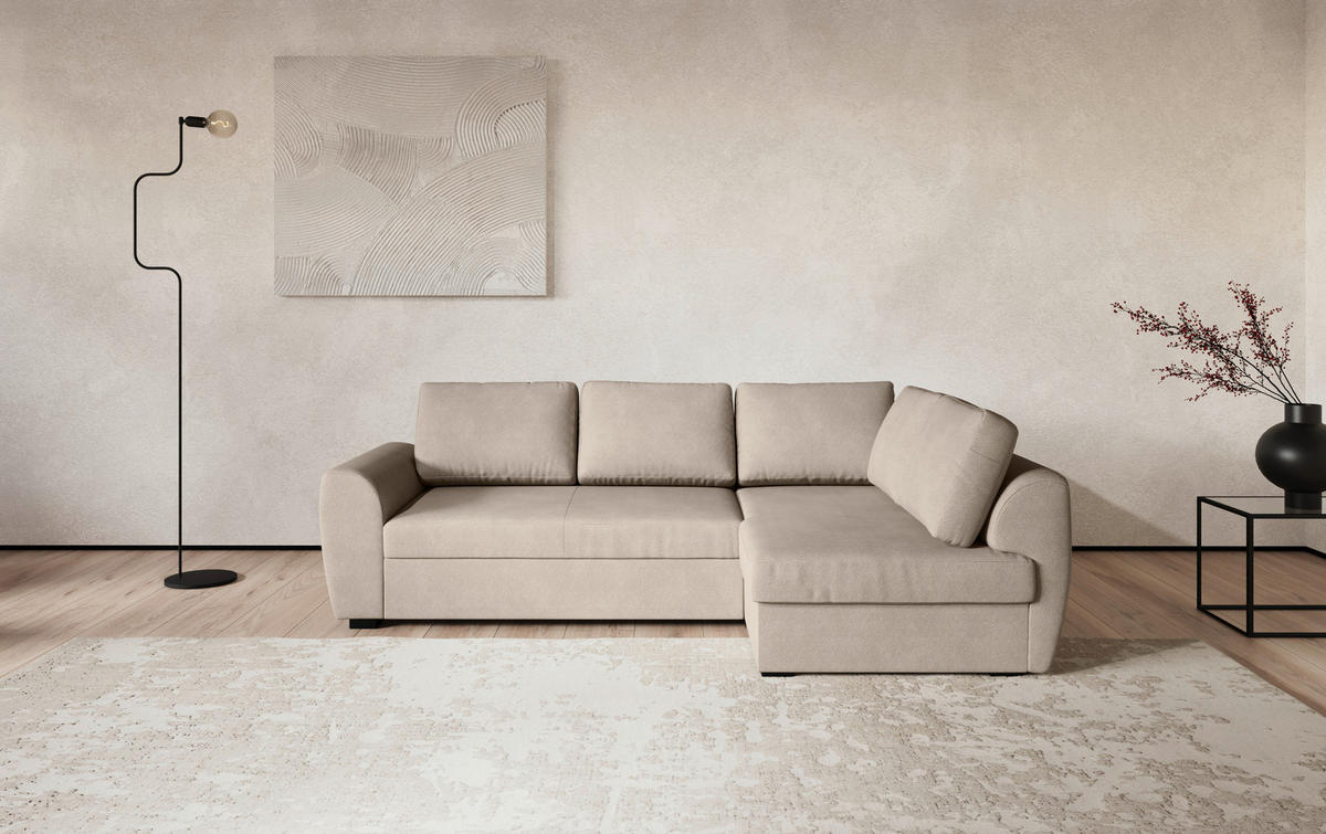 ECKSOFA  in Mikrofaser Naturfarben  253/154 cm  - Schwarz/Naturfarben, Trend, Kunststoff/Textil (253/154cm) - MID.YOU