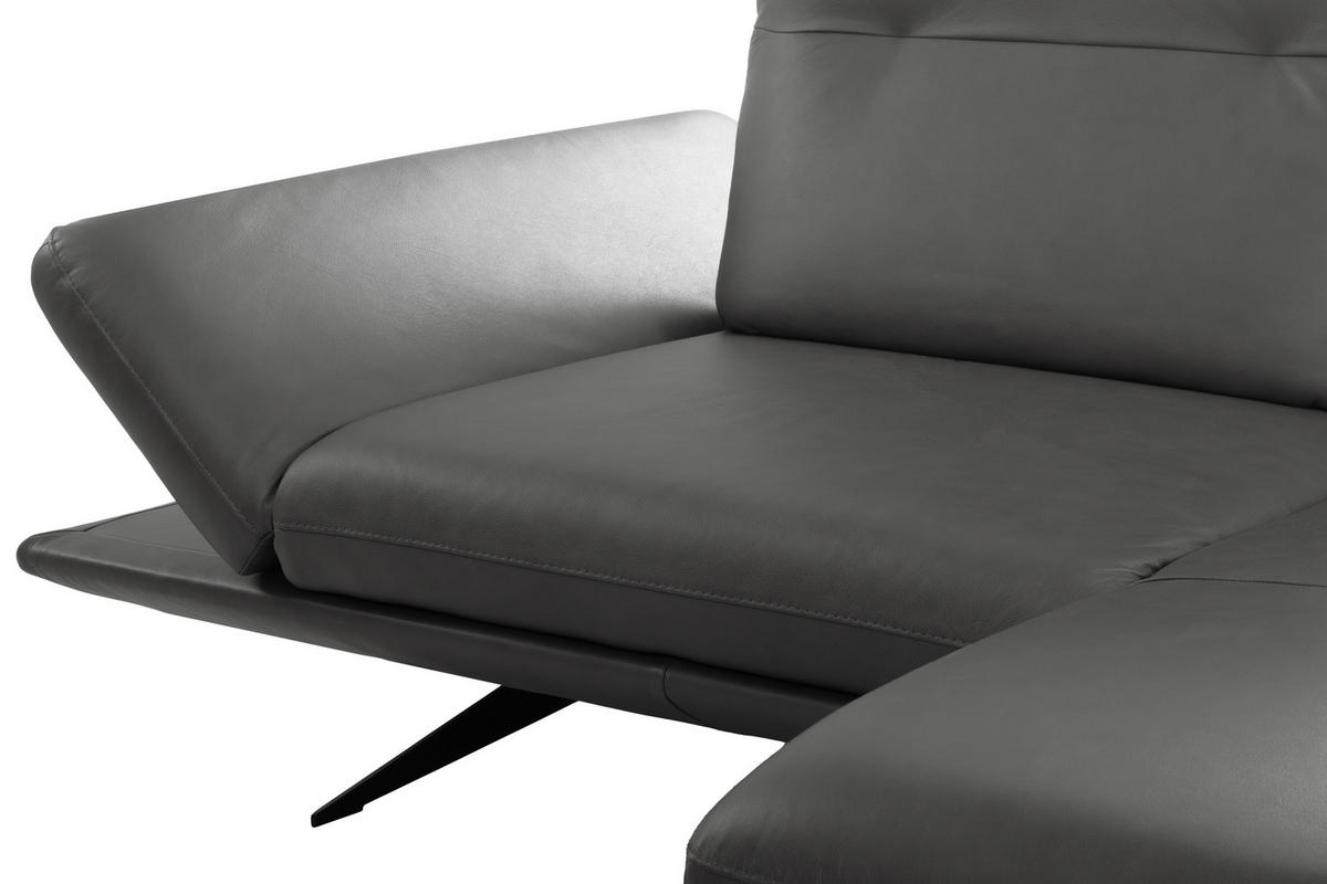 ECKSOFA 235/160 cm  in Echtleder Dunkelgrau Rücken echt, Armteilverstellung, Kopfteilverstellung, Sitztiefenverstellung  235/160 cm  - Dunkelgrau/Schwarz, Design, Leder/Metall (235/160cm) - Celina Home