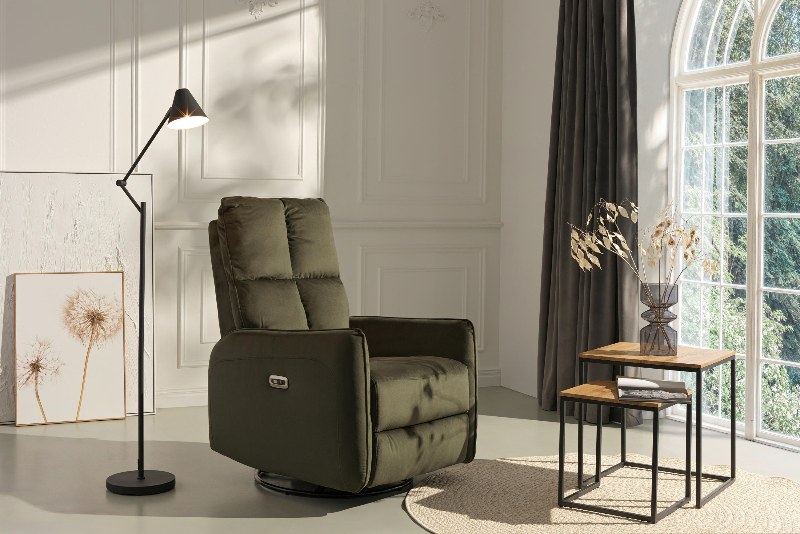 FAUTEUIL RELAX in Metall, Textil Grün  - Schwarz/Grün, Design, Textil/Metall (81/110/95cm) - Carryhome